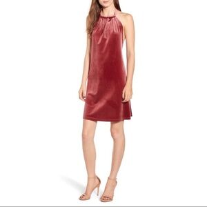 NWT BISHOP & YOUNG Velvet High Neck Mini Dress in Rose Gold